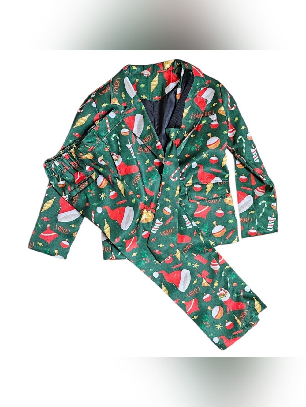 Boys Small Christmas Suit Blazer Pants Tie Green Santa Holiday Party Outfit